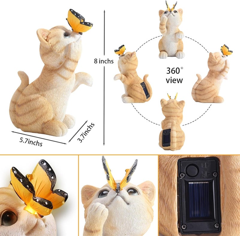 halp·ssfm Solar Garden Statue Cute Cat Figurine Fun Color Changing LED Butterfly Light Outdoor Decor Waterproof Resin Sculpture Patio Lawn Art Housewarming Gifts for Cat Lovers Women - Image 2